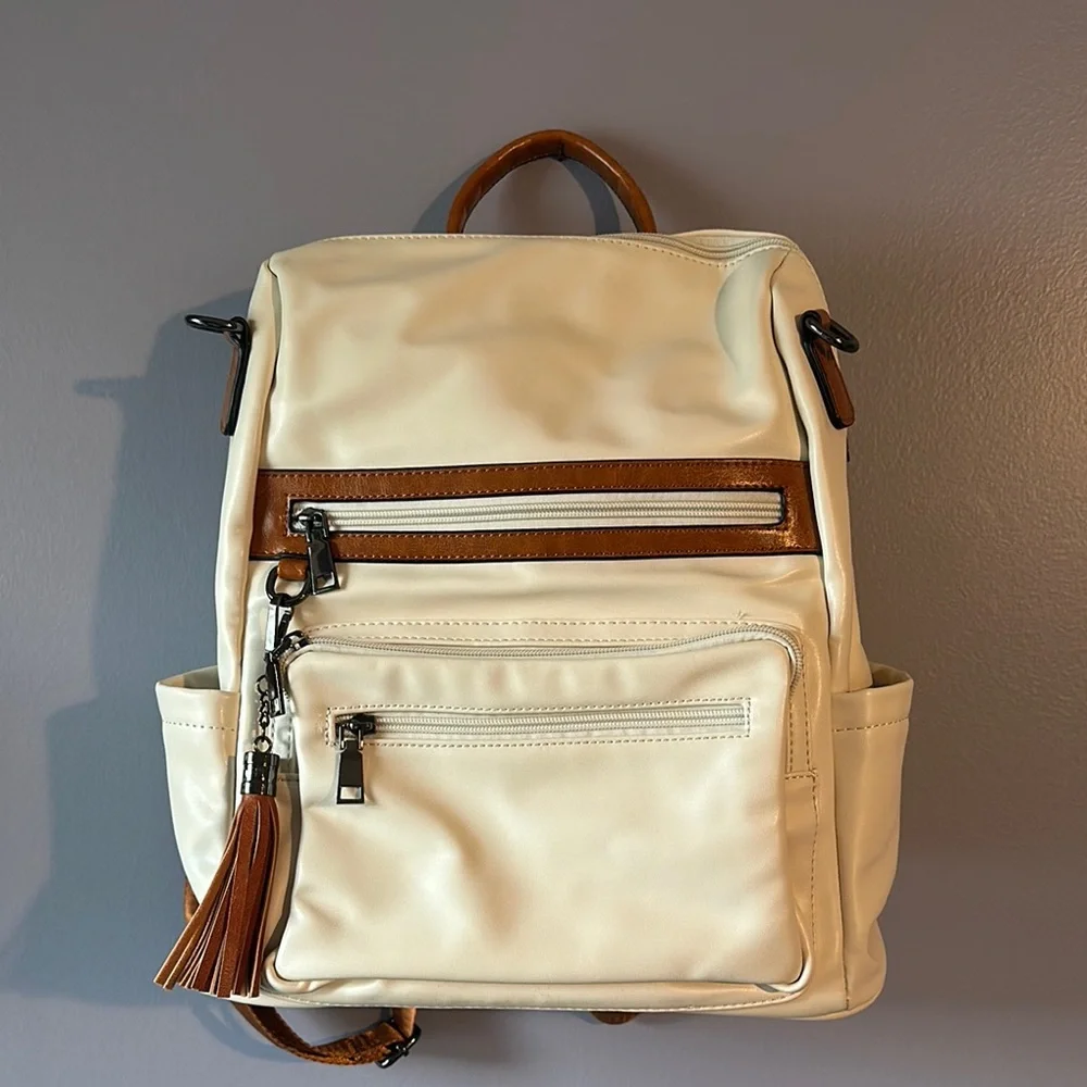 Cream Leather Backpack